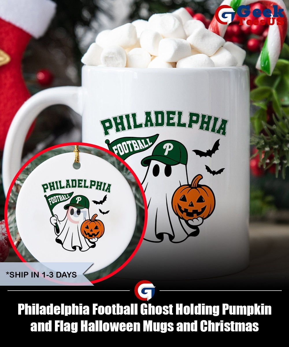 Philadelphia Football Ghost Holding Pumpkin and Flag Halloween shirt