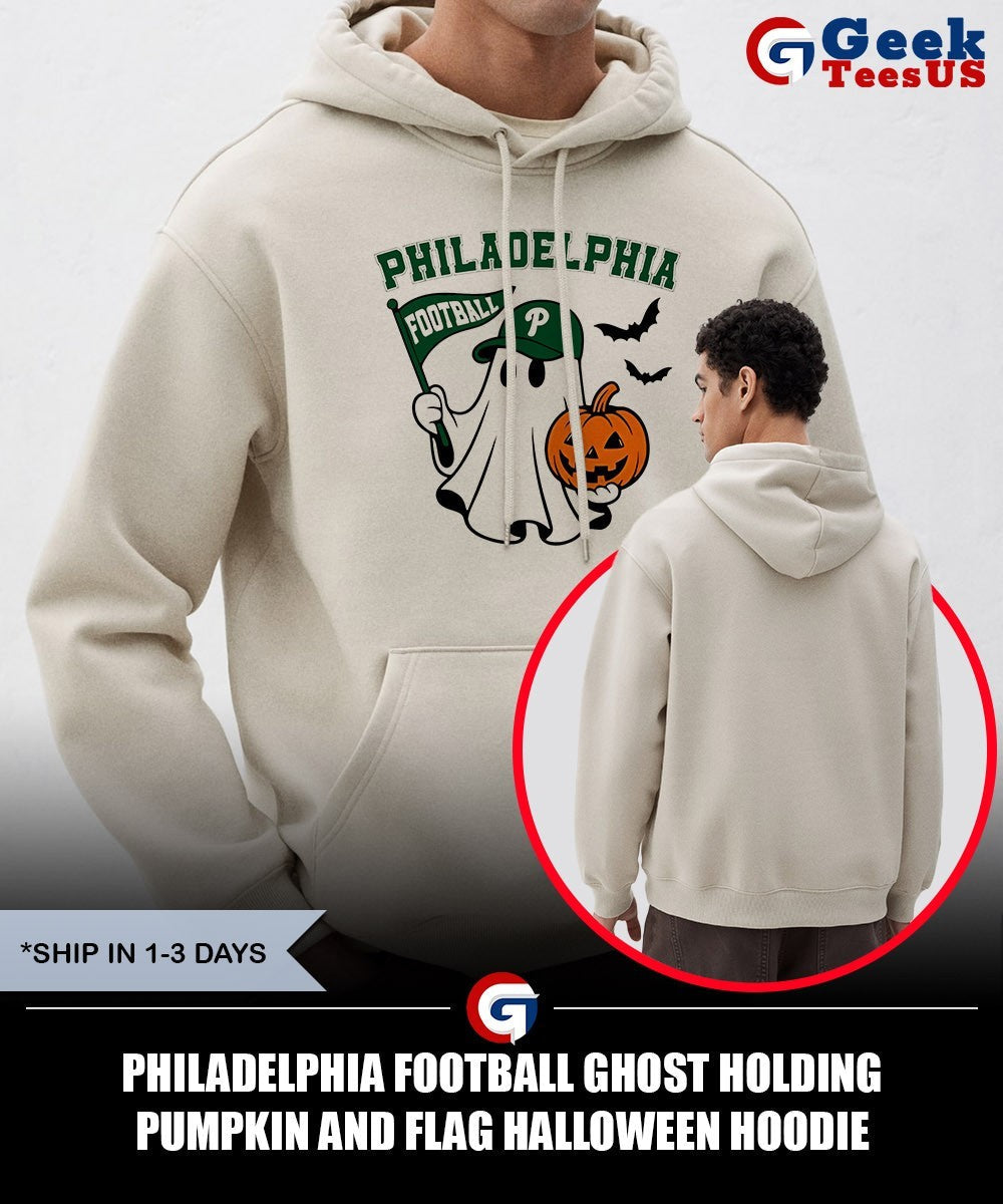 Philadelphia Football Ghost Holding Pumpkin and Flag Halloween shirt