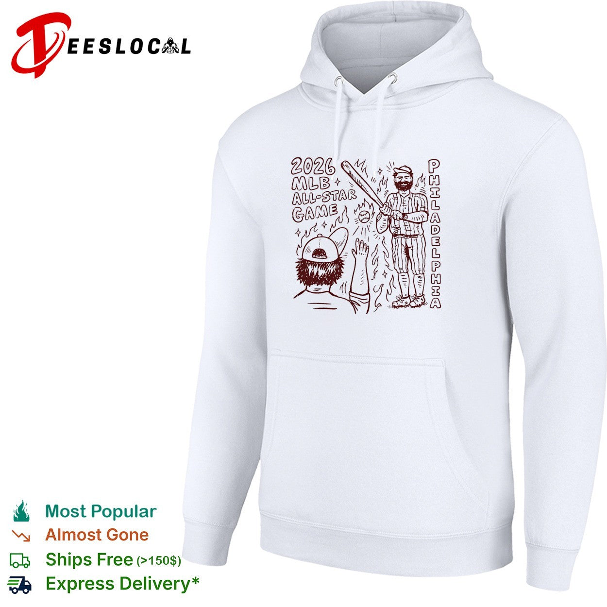 Philadelphia Phillies 2026 MLB all star game player swinging bat while fan cheers on fire shirt