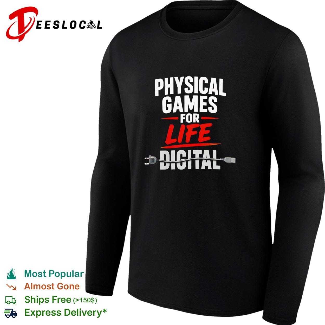 Physical games for life digital crossed out with unplugged power cord shirt