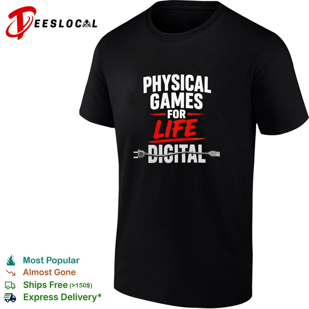 Physical games for life digital crossed out with unplugged power cord shirt
