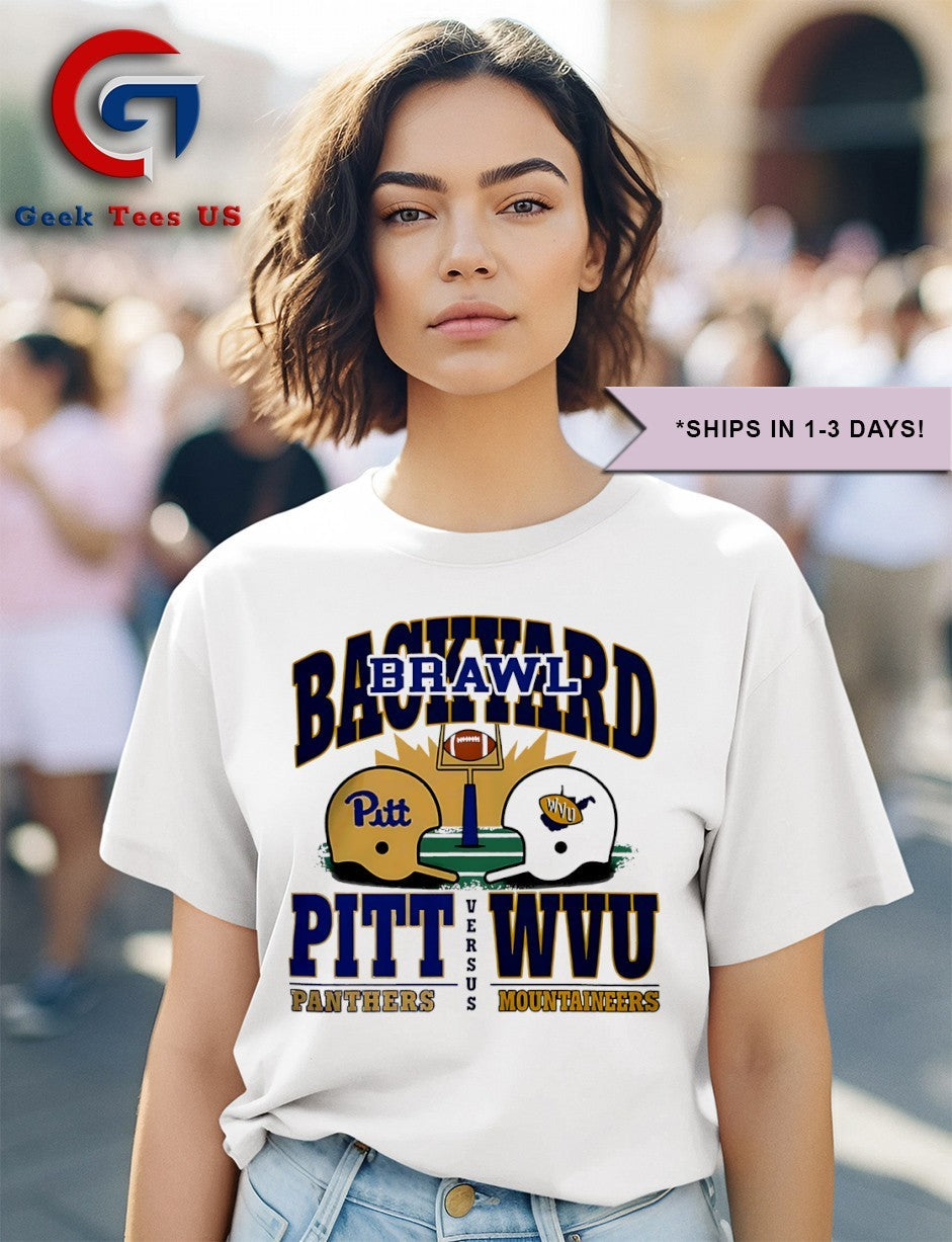 Pitt Panthers vs West Virginia Mountaineers Backyard Brawl 2025 helmet shirt