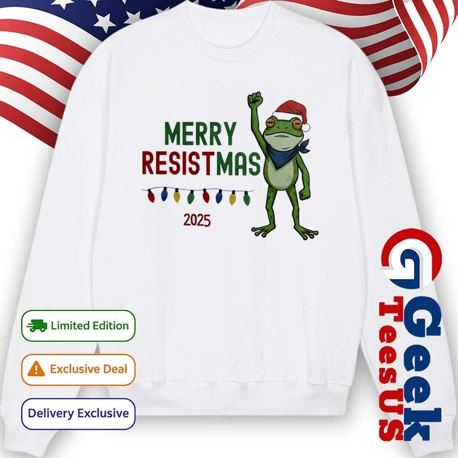 Portland Frog Merry Resistmas 2025 Christmas shirt