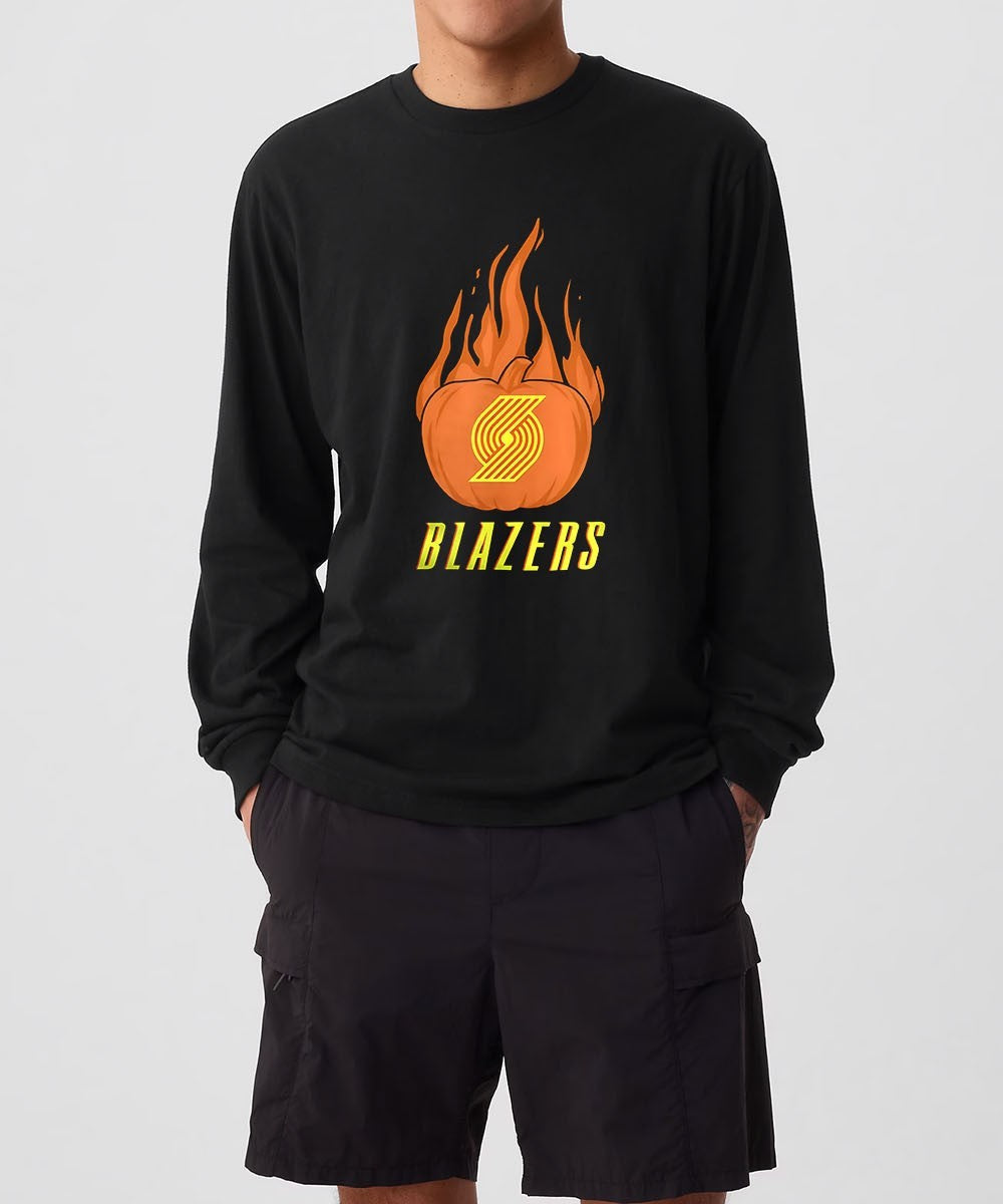 Portland Trail Blazers flaming pumpkin Halloween 2025 shirt