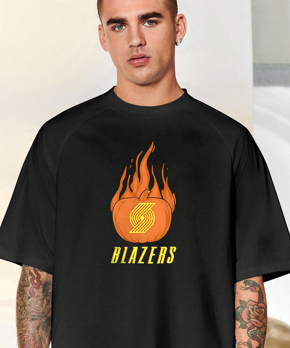 Portland Trail Blazers flaming pumpkin Halloween 2025 shirt