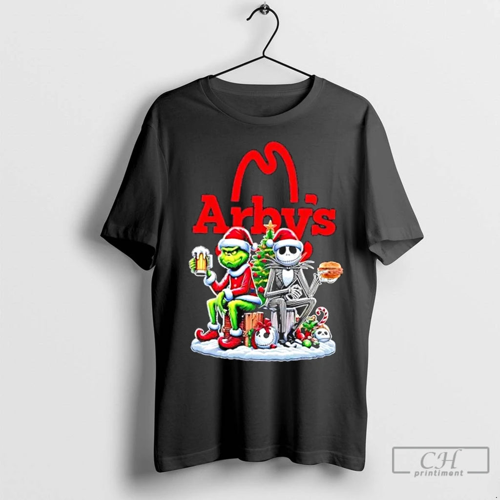 Premium Arbys X Grinch And Jack Skellington Unwilling Friends Merry Christmas