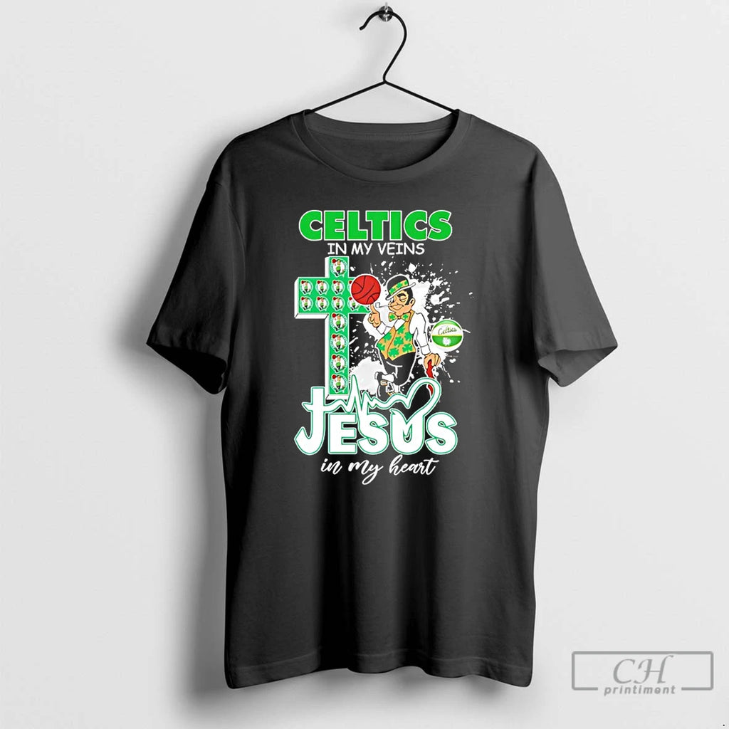 Premium Boston Celtics In My Veins Jesus In My Heart Mascot