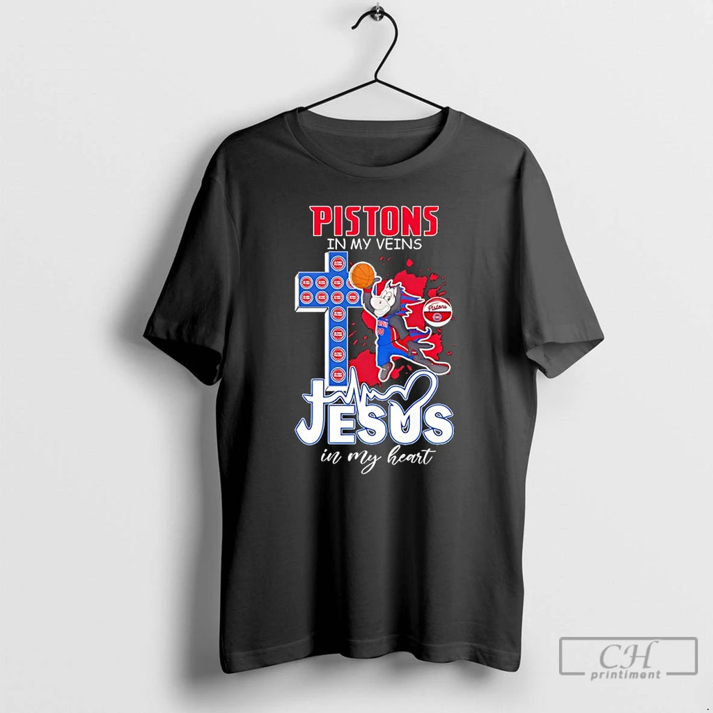 Premium Detroit Pistons In My Veins Jesus In My Heart Mascot