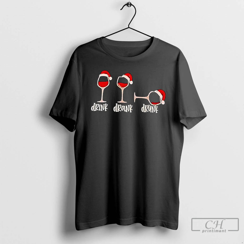 Premium Drink Drank Drunk Three Wine Glasses Santa Hat