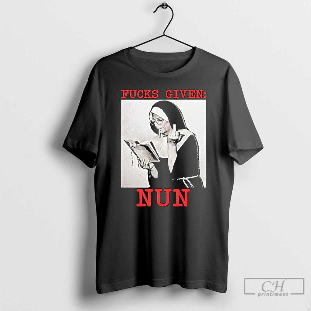 Premium Fucks Given Nun Smoking Giving The Middle Finger Graphic