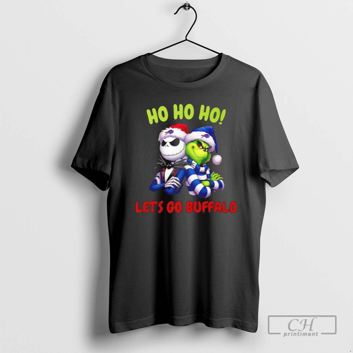 Premium Grinch And Jack Skellington Ho Ho Ho Lets Go Buffalo Christmas Shirt Sweater