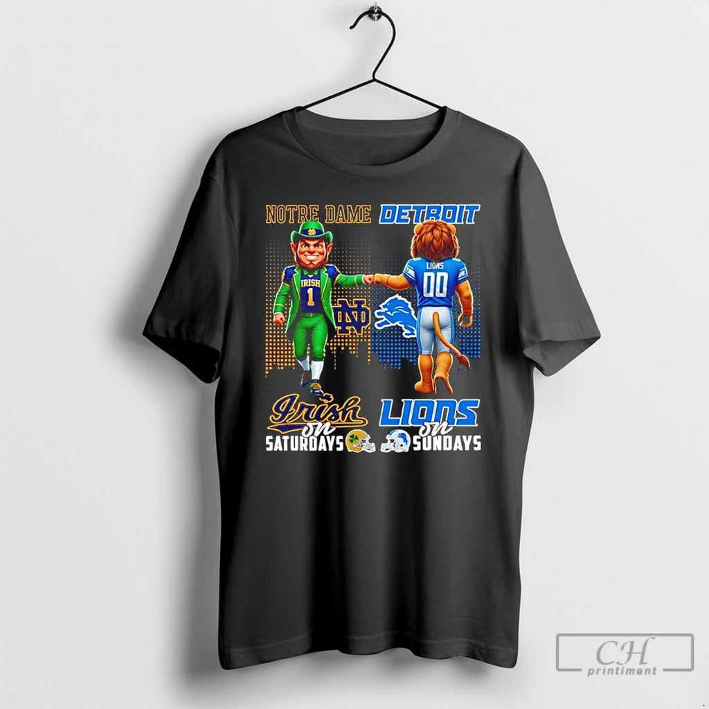 Premium Notre Dame Fighting Irish On Saturdays Vs Detroit Lions On Sundays Mascot Skyline