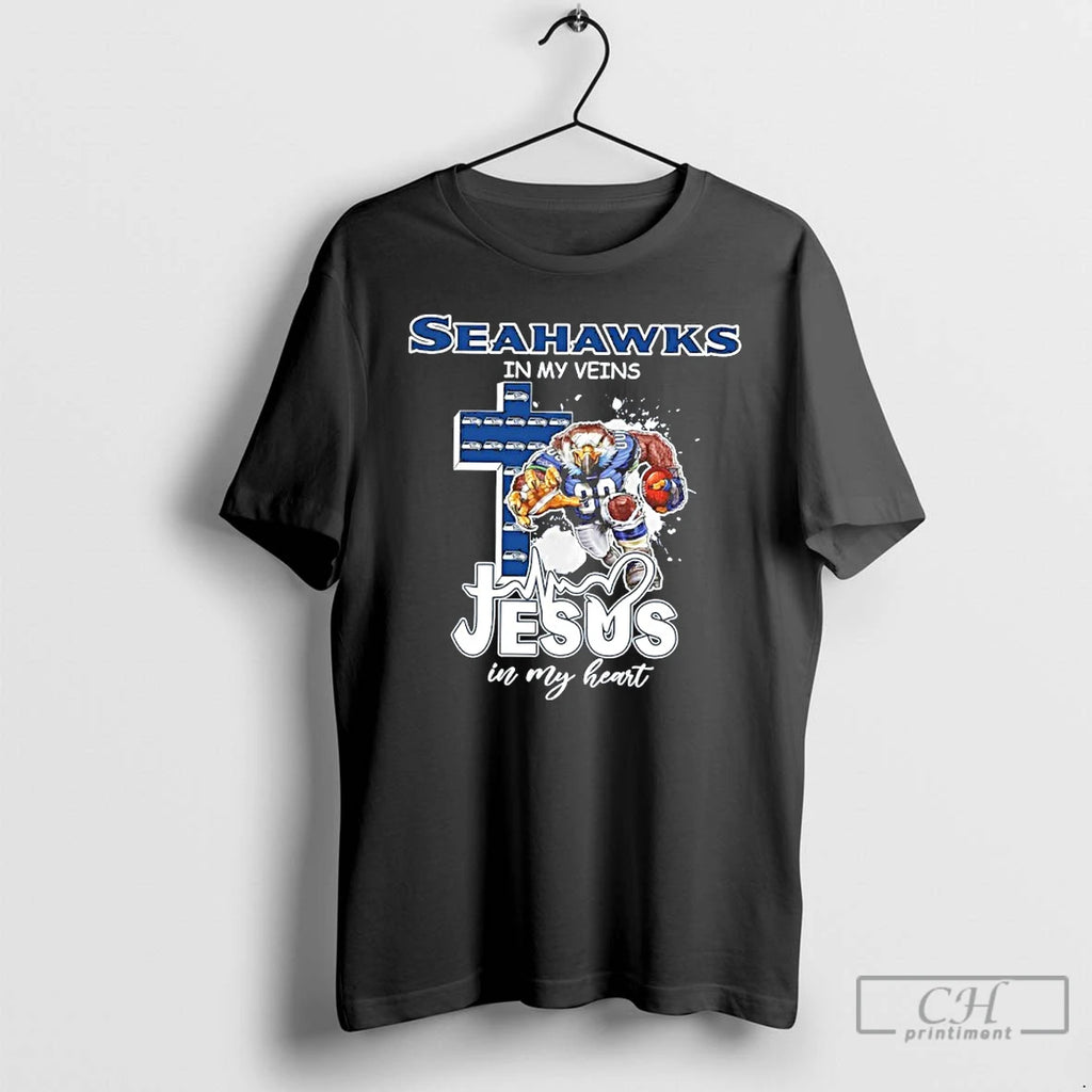 Premium Seahawks In My Veins Jesus In My Heart T Shirts