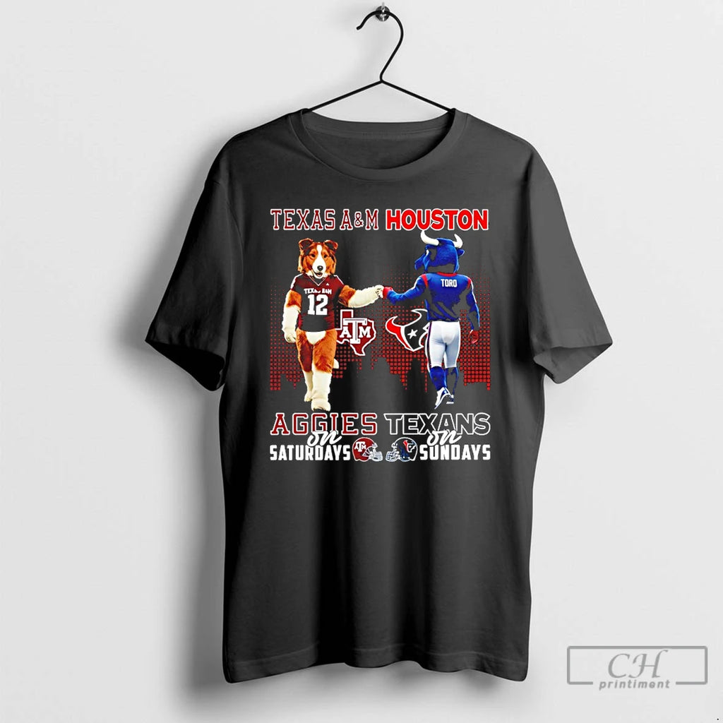 Premium Texas Am Aggies On Saturdays Vs Houston Texans On Sundays Mascot Skyline T Shirts