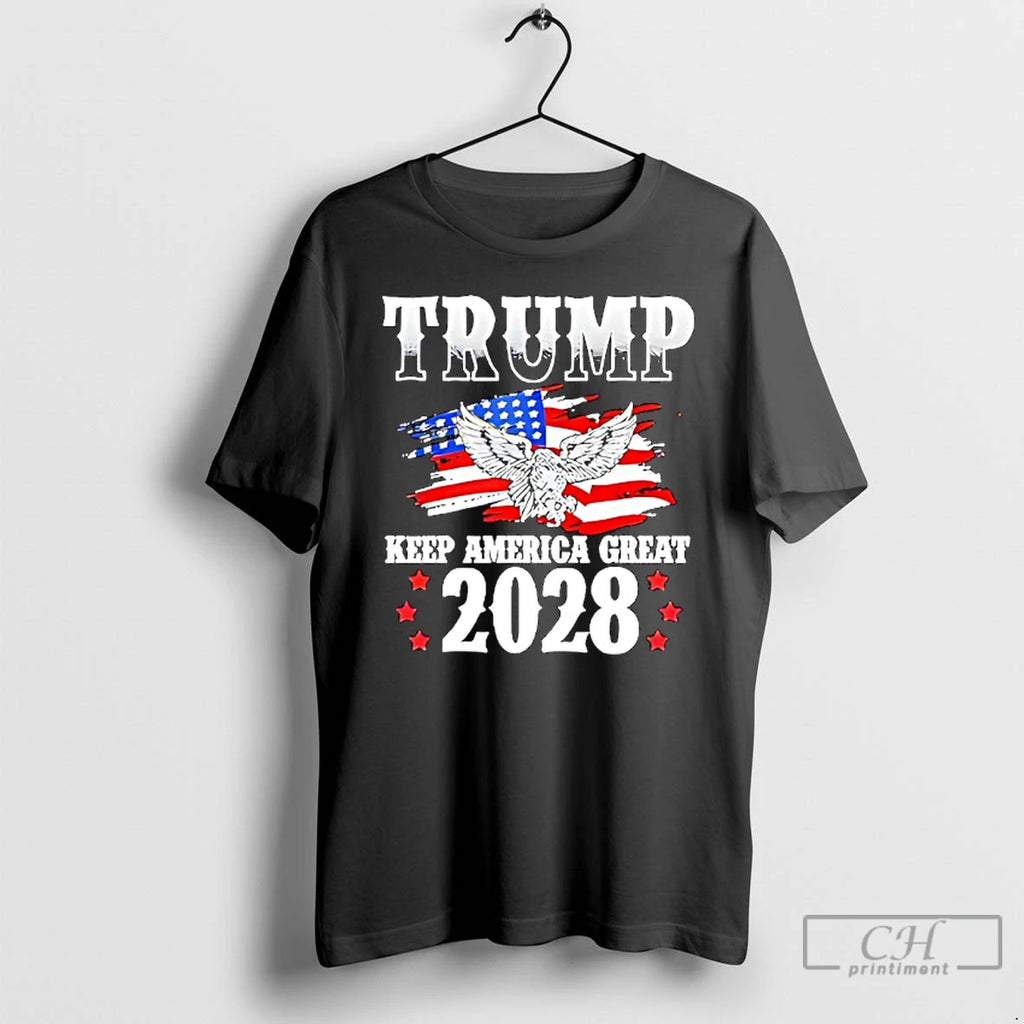 Premium Trump Keep America Great 2028 Usa Flag Vintage T Shirts