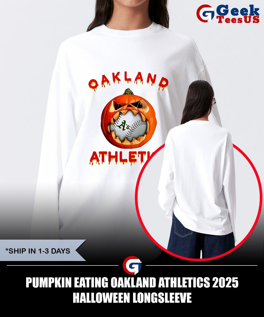 Pumpkin eating Oakland Athletics 2025 Halloween shirt