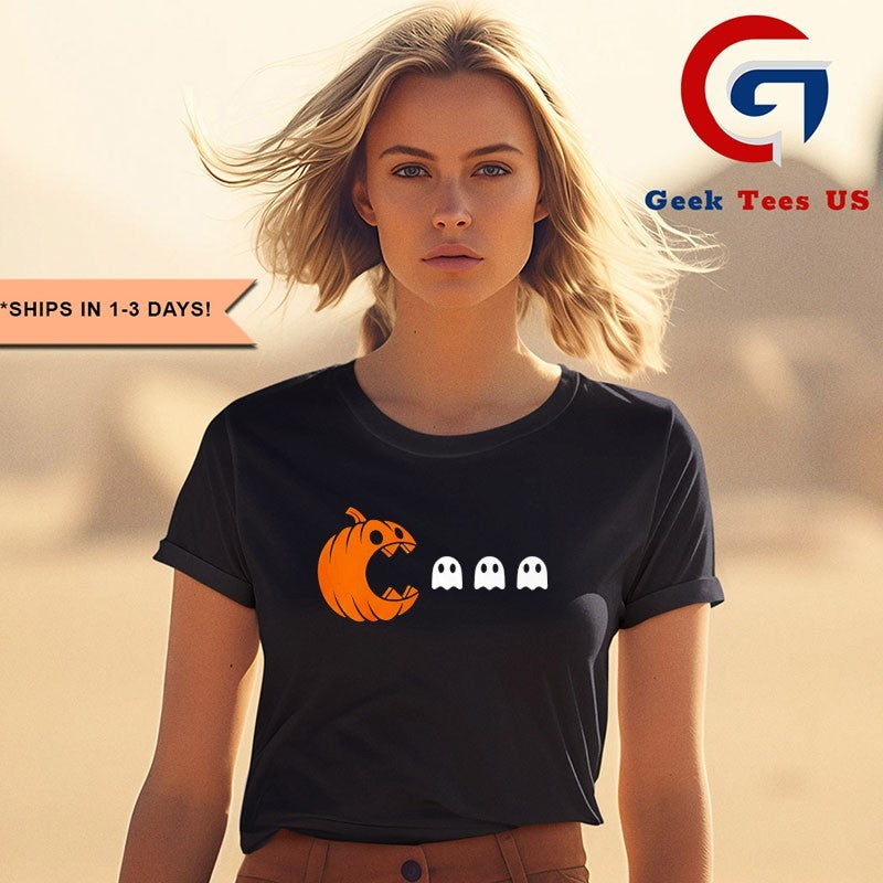 Pumpkin eating ghost Pacman Halloween shirt