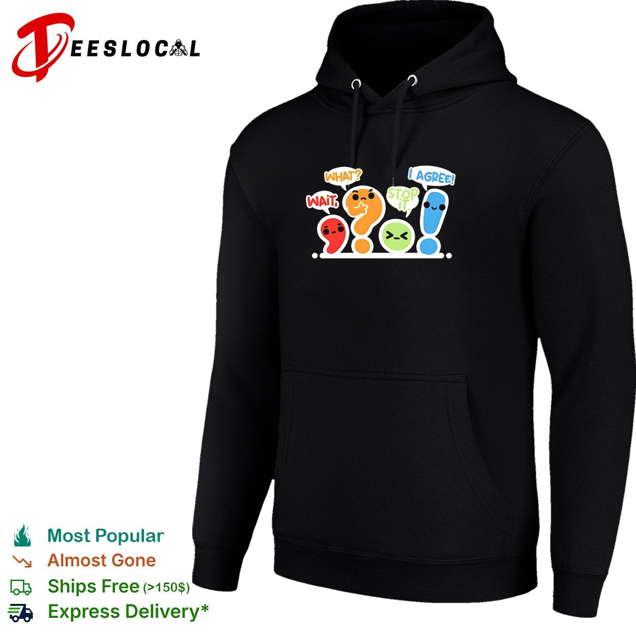 Punctuation marks question mark and exclamation point cartoon characters arguing shirt