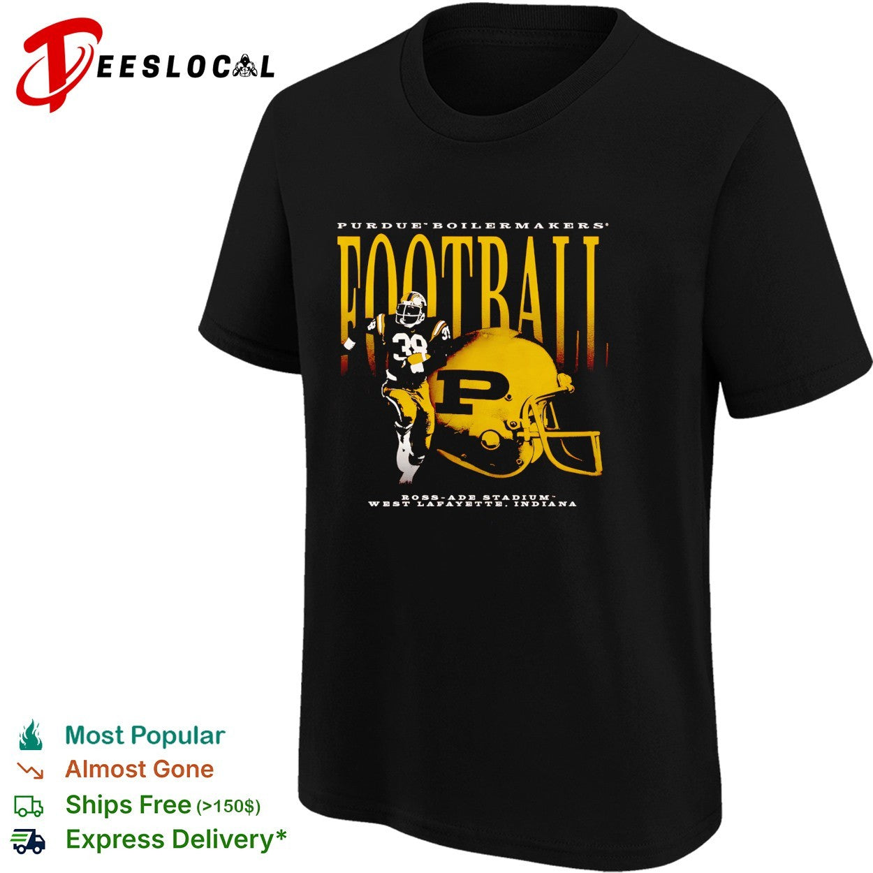 Purdue Boilermakers football player number 39 helmet Ross Ade Stadium shirt