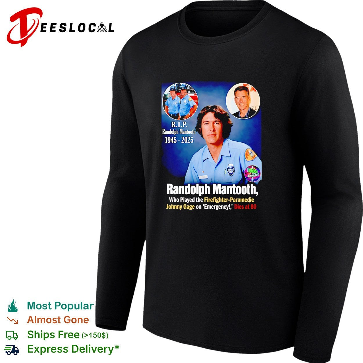 RIP Randolph Mantooth 1945 2025 firefighter paramedic Johnny Gage Emergency tribute shirt