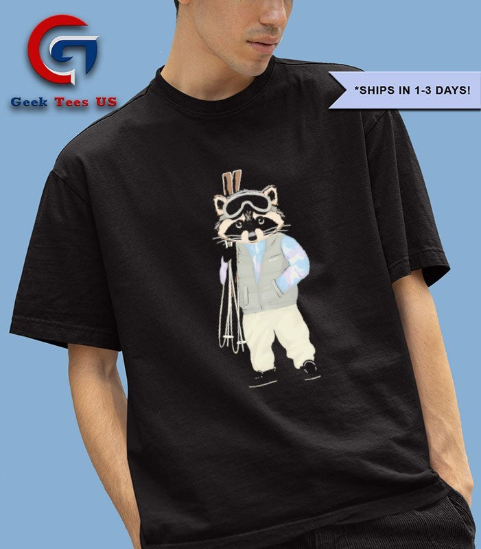Raccoon skiing trash Peace shirt