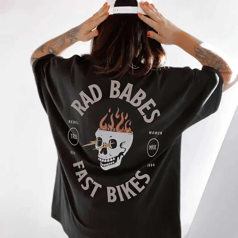 Rad Babes Fast Bikes Tee, trendy vintage inspired tee, retro boho hippie tshirt