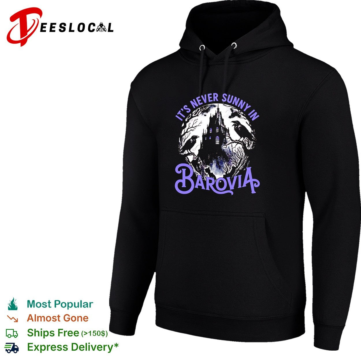 Ravens perching on gothic castle its never sunny in barovia dnd parody shirt