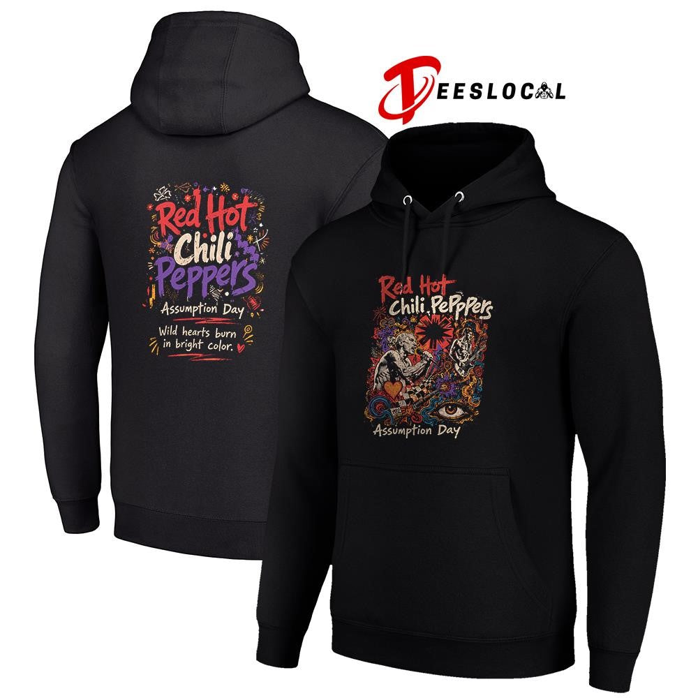 Red Hot Chili Pepppers assumption day wild hearts burn in bright color shirt