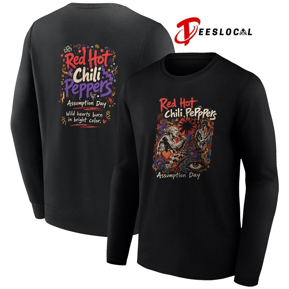 Red Hot Chili Pepppers assumption day wild hearts burn in bright color shirt