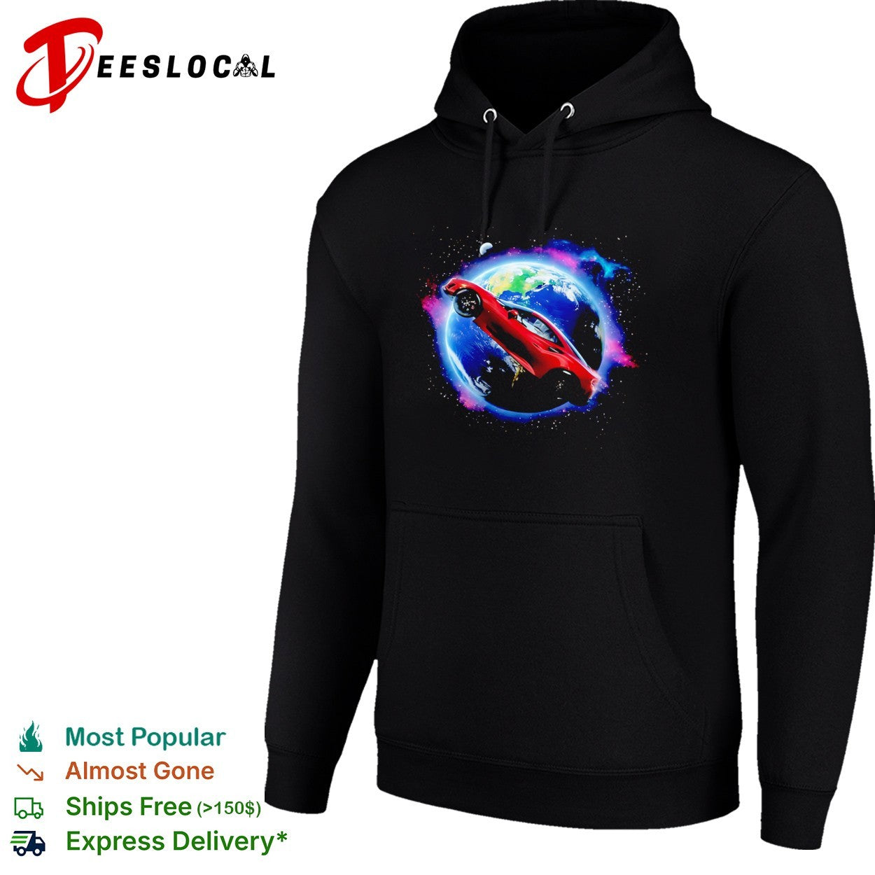 Red Sports Car Orbiting Earth in Space supercar shirt
