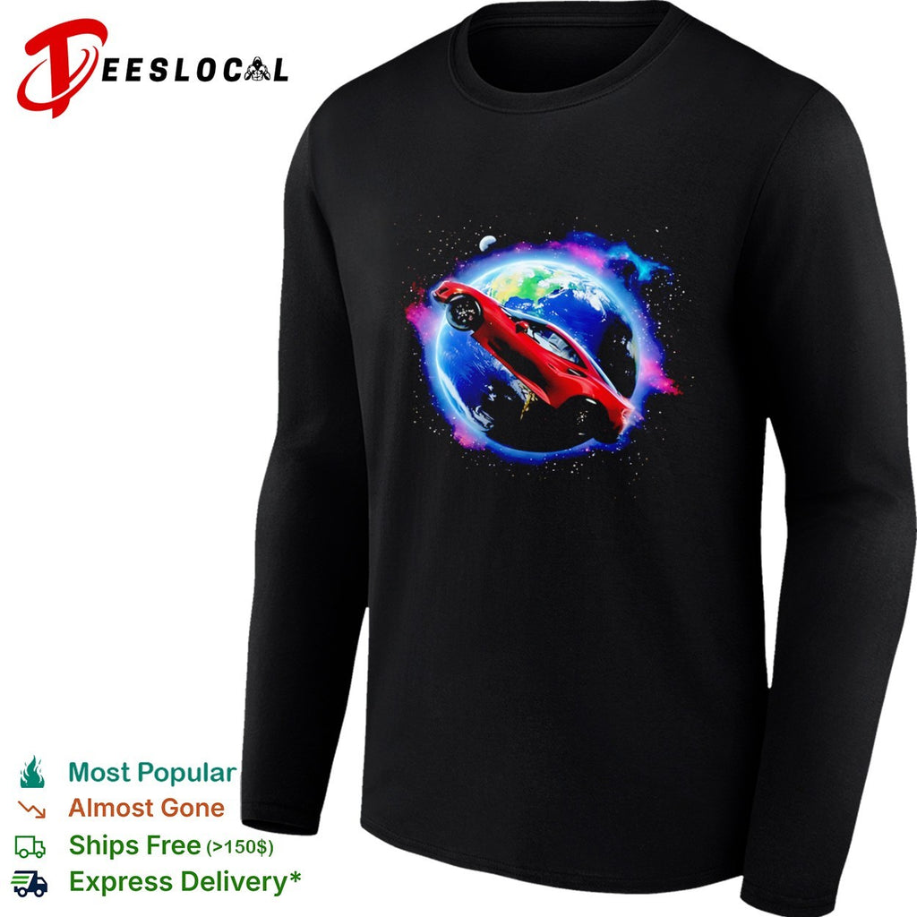 Red Sports Car Orbiting Earth in Space supercar shirt