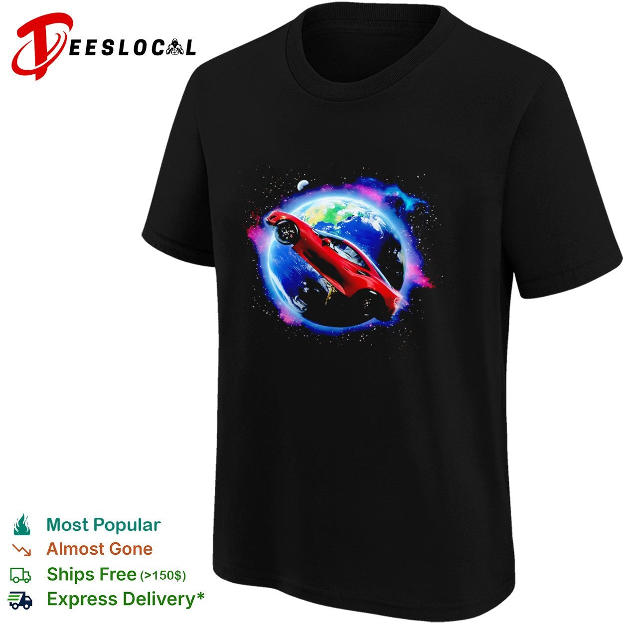 Red Sports Car Orbiting Earth in Space supercar shirt