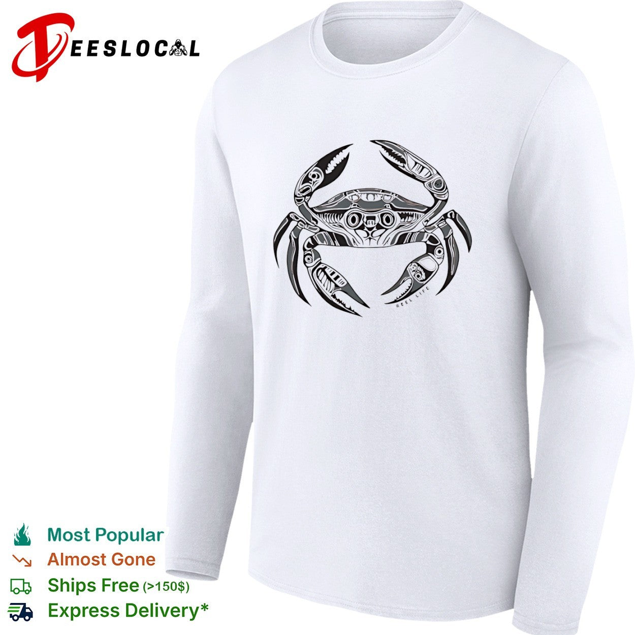 Reel Life Tribal Style Crab ocean marine shirt