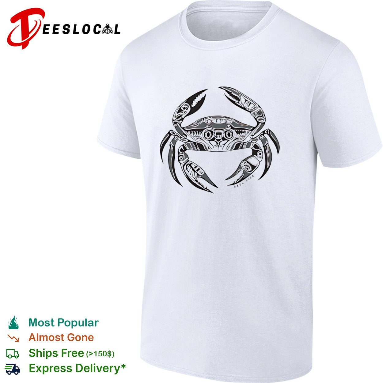 Reel Life Tribal Style Crab ocean marine shirt