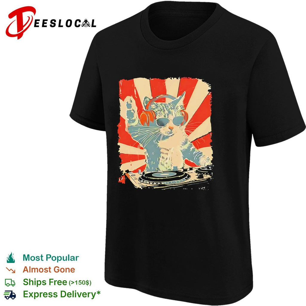 Retro DJ Cat with Headphones and Sunglasses shirt