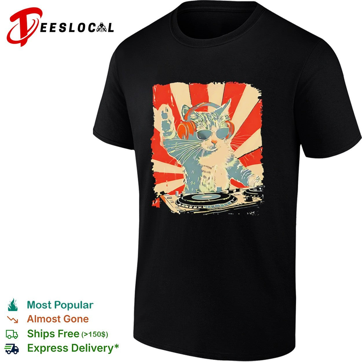 Retro DJ Cat with Headphones and Sunglasses shirt