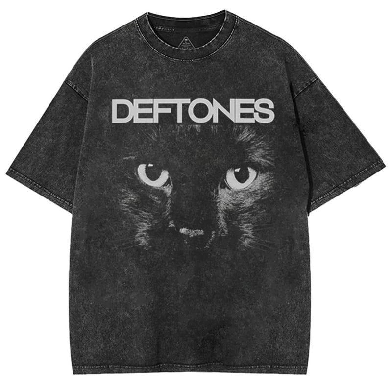 Retro Limited Vintage Black Cat Deftones T-Shirt, Rock Band Unisex Oversized Heavyweight Cotton Washed Tee, Gothic Emo Alt Punk Y2K, Rock Music Merch style 02