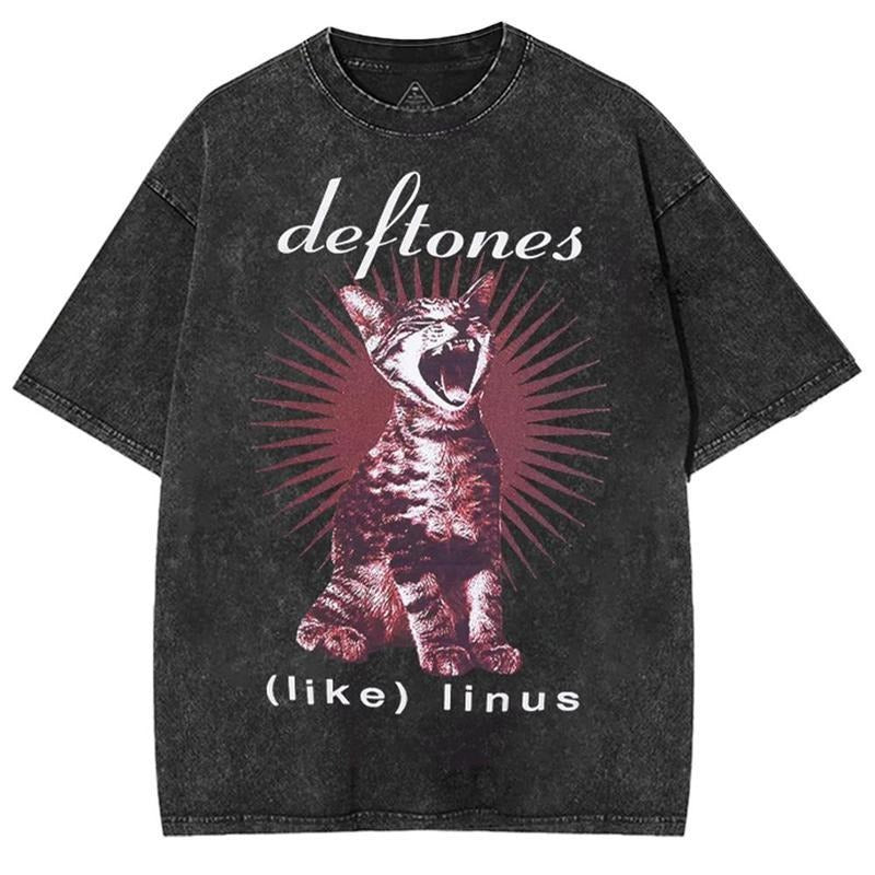 Retro Limited Vintage Deftones Like Linus T-Shirt, Rock Band Unisex Oversized Heavy Cotton Wash Tee, Gothic Emo Alt Punk Y2K Clothes, Rock Music Merch