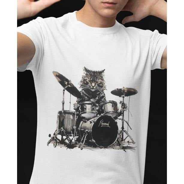 Rock Cat Playing Drums Shirt, A Funny Drums Cat T-Shirt, Cat lovers tee, Rock lovers tshirt, Concert festival t shirt,...