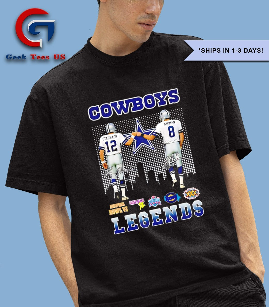 Roger Staubach fist bump Troy Aikman Dallas Cowboys Football Legends 2025 signature shirt