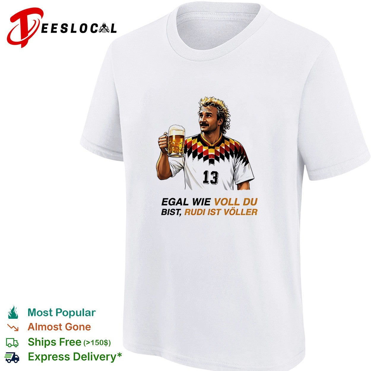 Rudi Voller Germany football 1990 beer pun vintage shirt