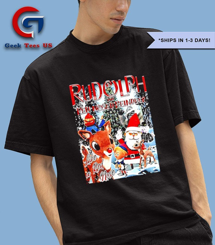 Rudolph the red nosed reindeer like a red nose Christmas cartoon shirt