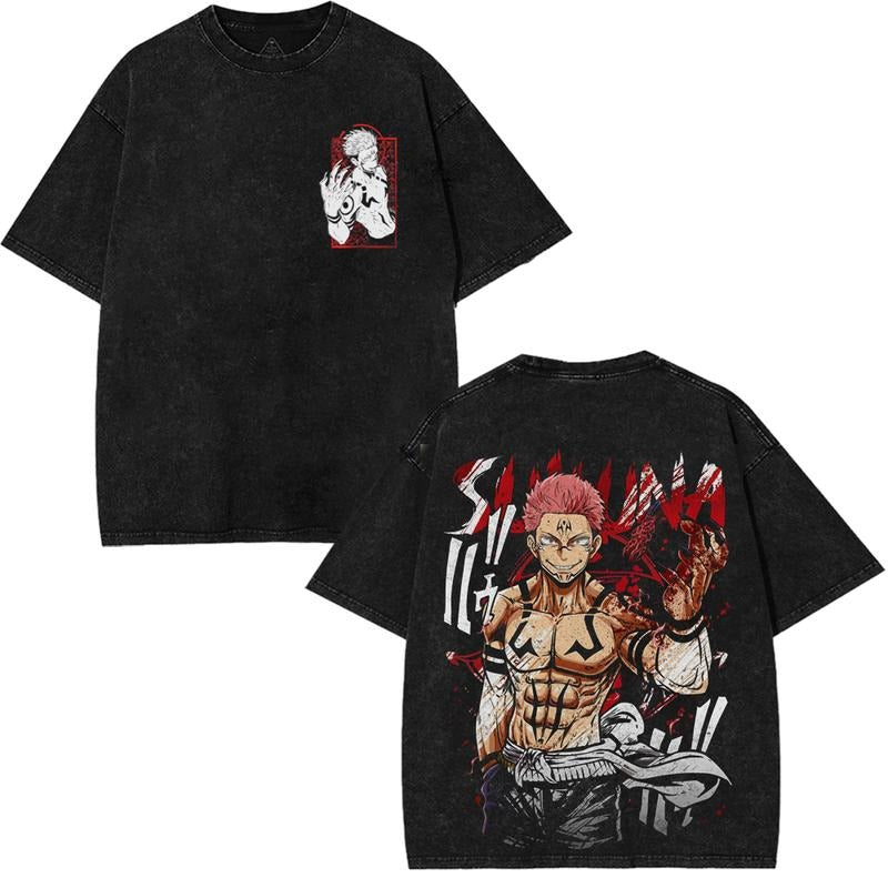 Ryomen Sukuna Bloodlust Vintage Tee Jujutsu Kaisen Anime 2025 Oversized Washed Cotton Streetwear T-Shirt Japanese Graphic Top for Anime Fans Trending Gift for Manga Lovers US Fabric Menswear streetwear graphic tee
