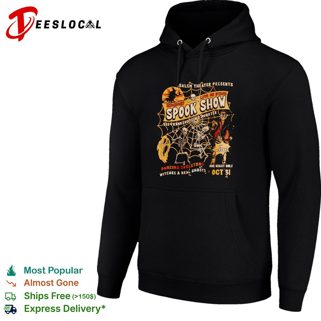 Salem Theater presents midnight spook show Frankenstein’s monster dancing skeletons shirt