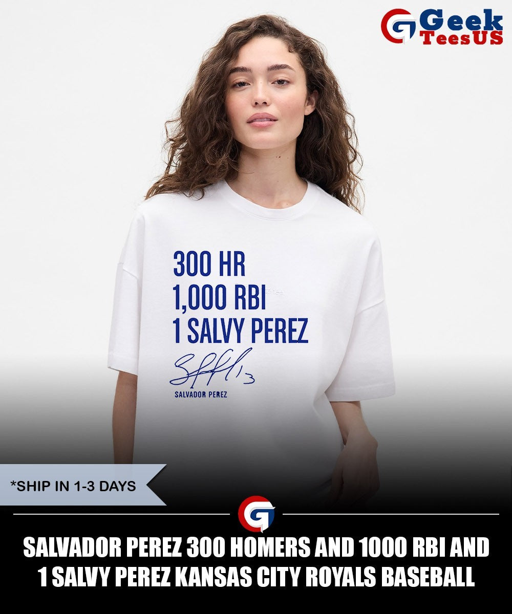 Salvador Perez 300 Homers and 1000 RBI and 1 Salvy Perez Kansas City Royals baseball signature shirt