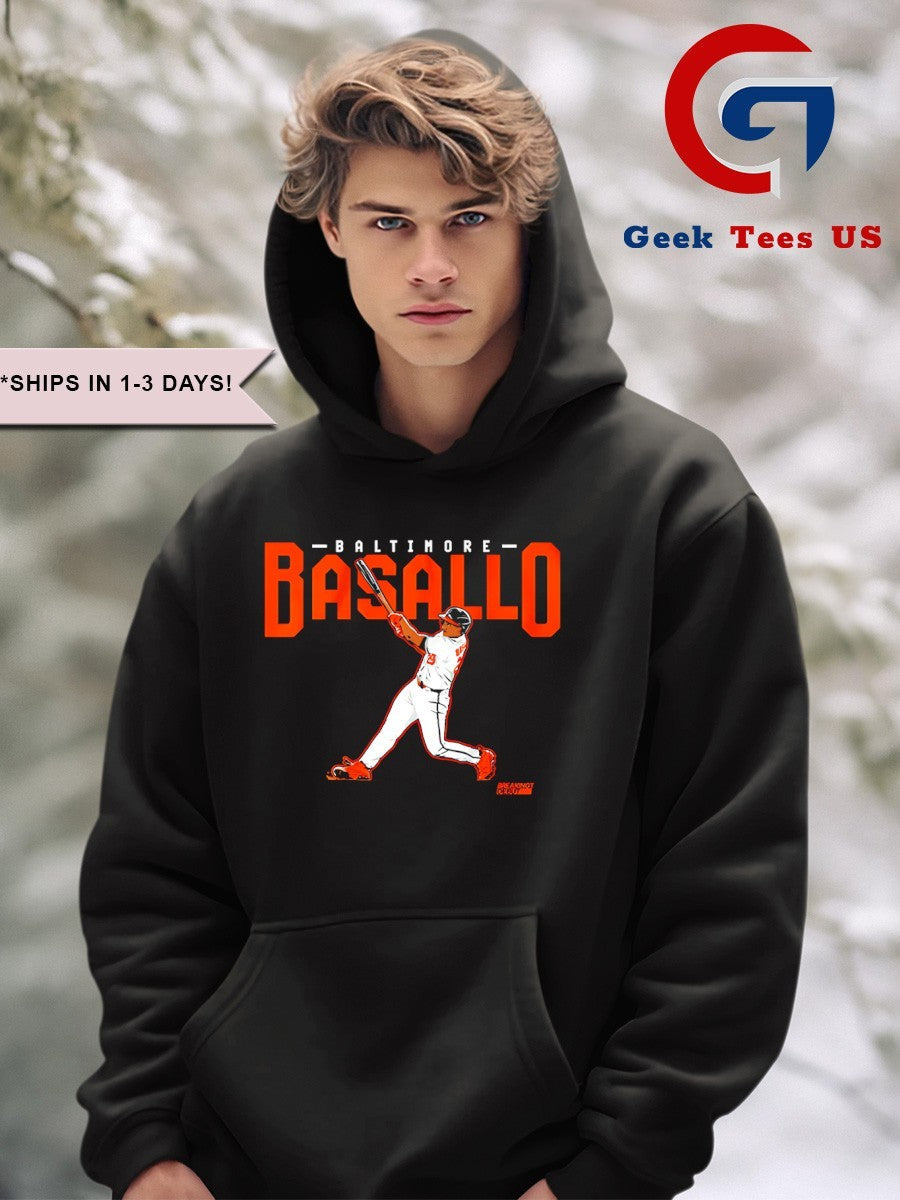Samuel Basallo Baltimore Orioles Baseball slugger swing shirt
