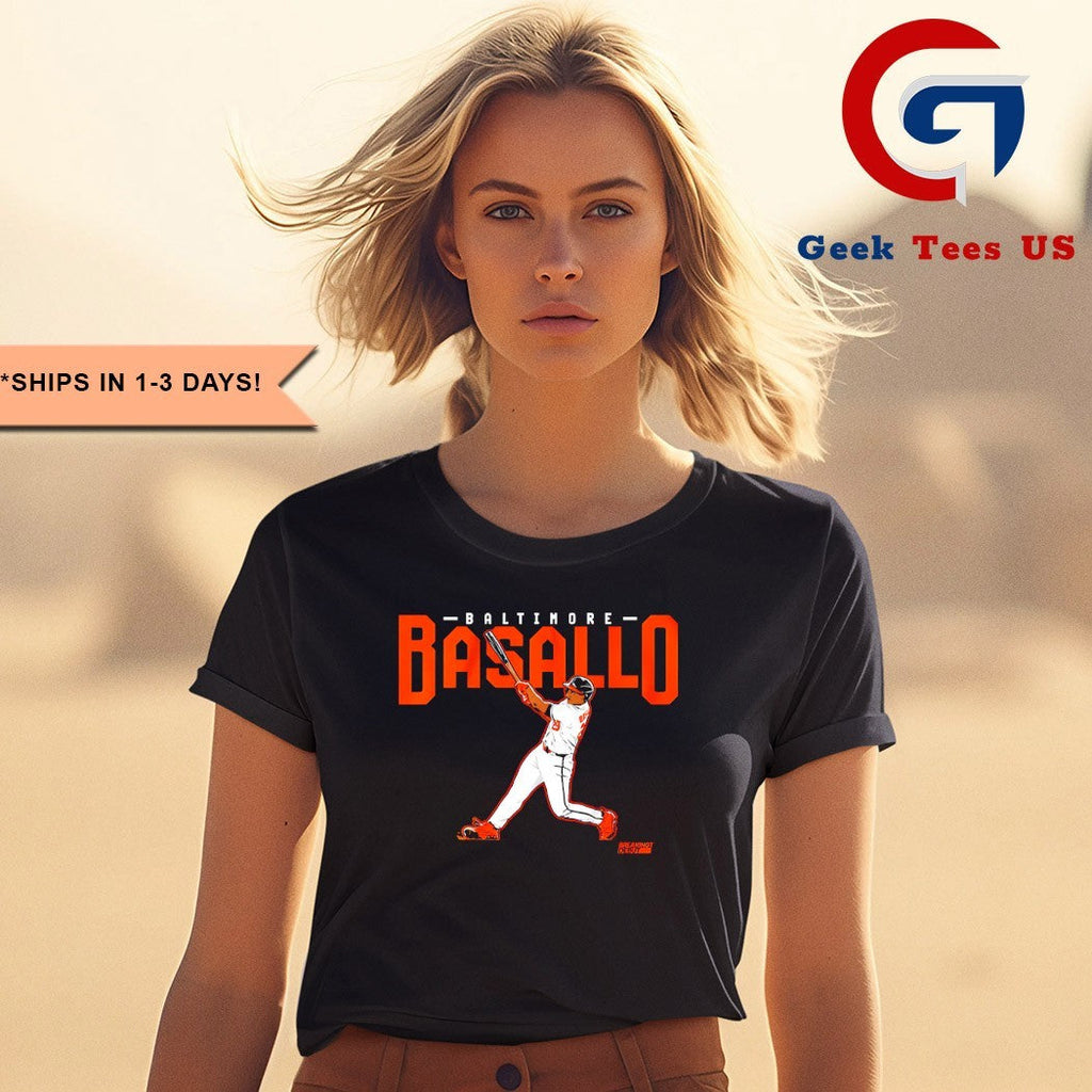 Samuel Basallo Baltimore Orioles Baseball slugger swing shirt