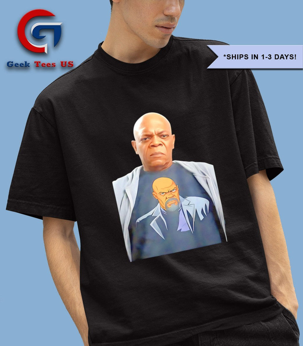 Samuel L Jackson wearing Selfie Inception Indulgence shirt