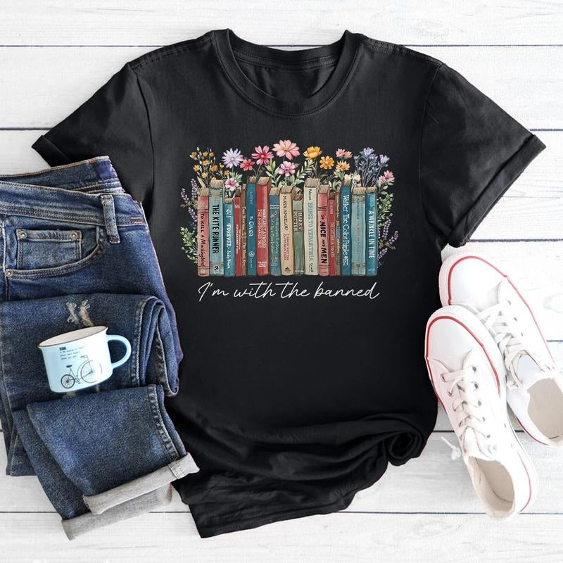 Sandjest Book Lover Shirt I Am With The Banned Vintage Design Gift for Women Book Worm Girl