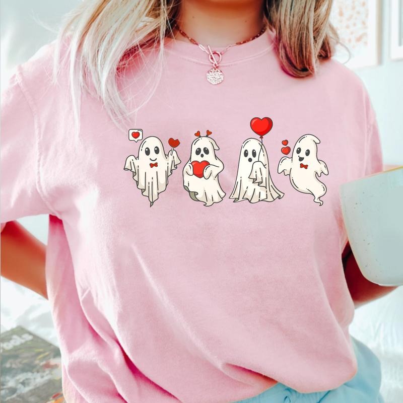 Sandjest Cute Valentine T-Shirt Funny Ghost Gifts for Women Girl Friends Wife